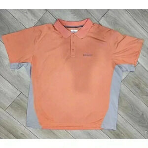 Columbia Omnishade Mens PolonShort‎ Sleeve Shirt XXL Orange Sherbet & Grey